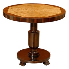 Swedish Art Deco Round Flame Birch and Zebrano Pedestal Table