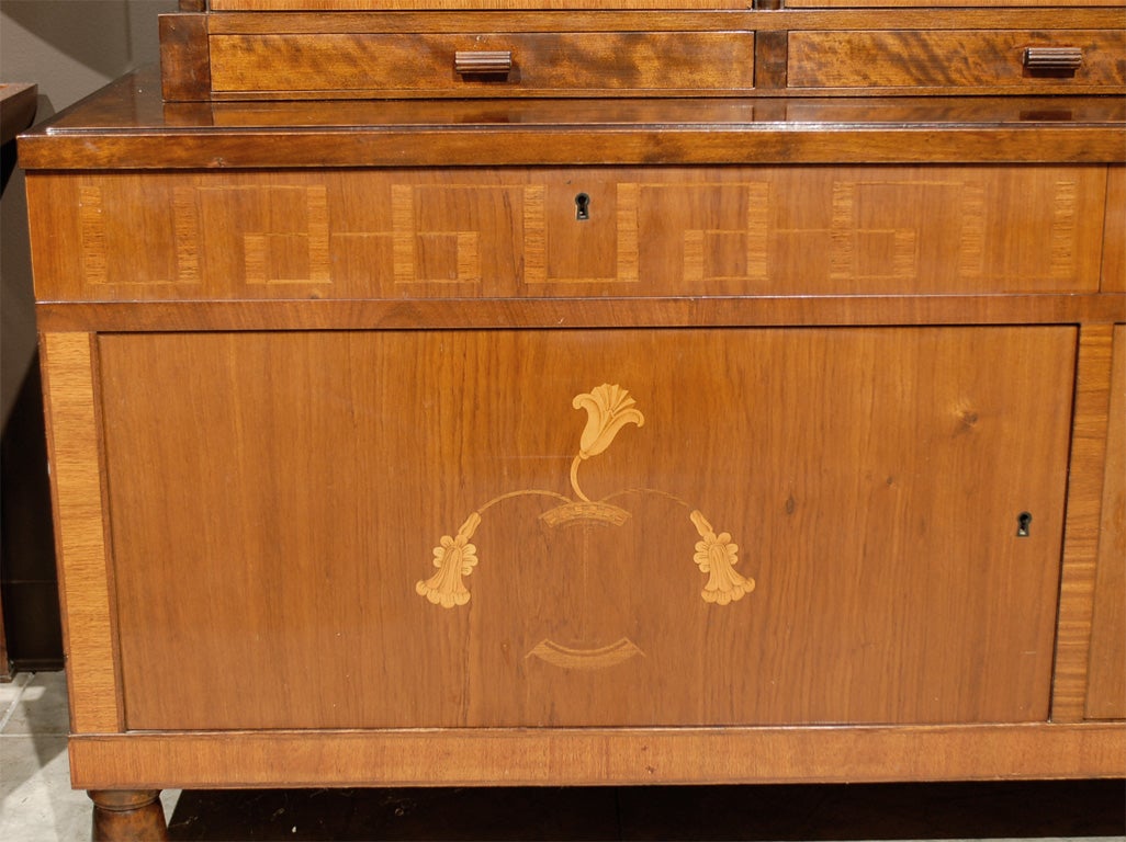 Birch Art Deco Intarsia Inlay Swedish Buffet Cabinet For Sale