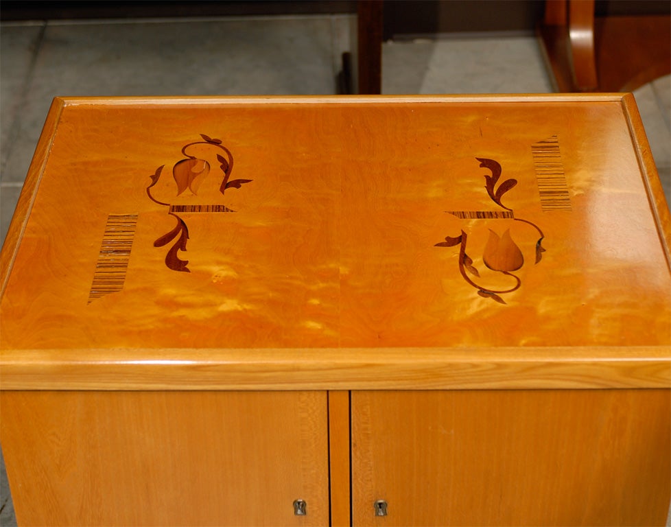 Elm Swedish Art Deco Intarsia Bar Cabinet Bookcase End Table For Sale