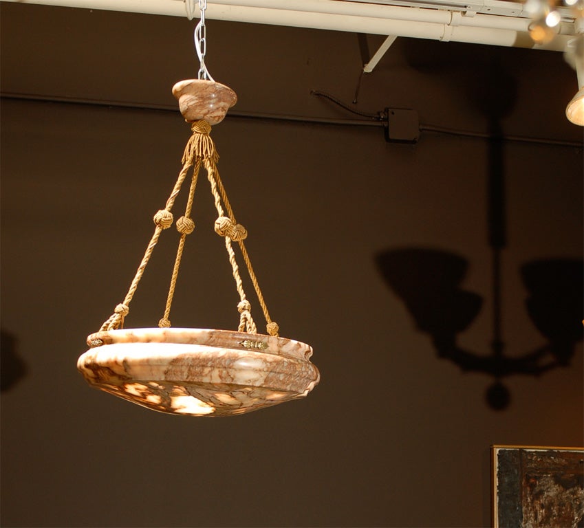 Swedish Deep Rose Alabaster Pendant Chandelier
