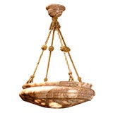 Antique Swedish Deep Rose Alabaster Pendant Chandelier