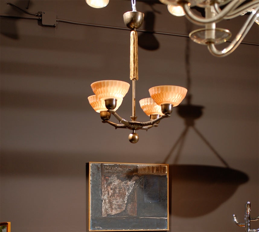 Art Deco four-arm chandelier with matte copper 