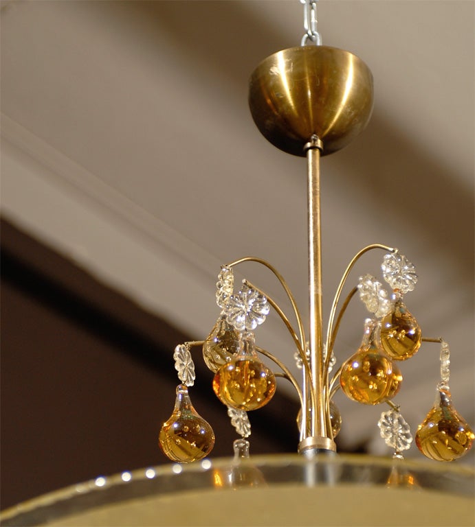 Mid-20th Century Swedish Orrefors Mid-Century Etched Bowl and Crystal Chandelier