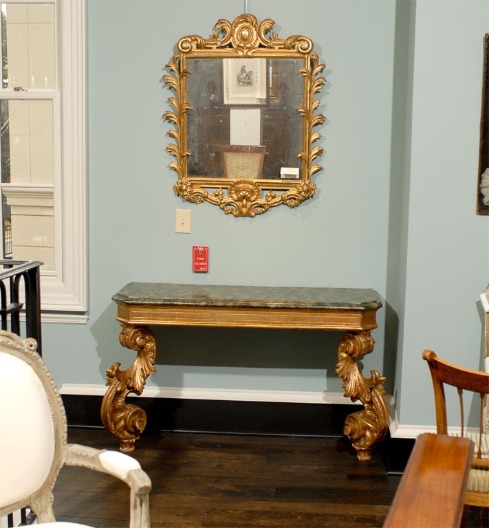 Pair of 19th Century Giltwood Italian Consoles with Faux Marble