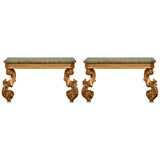Pair of 19th Century Giltwood Italian Consoles with Faux Marble