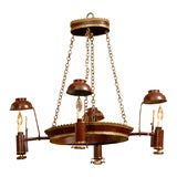 19thC FRENCH RED TOLE 4 ARM OVAL CHANDELIER