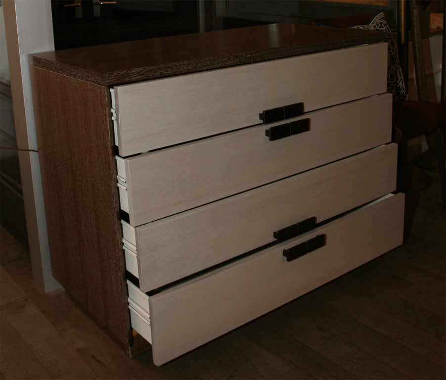 Cerused four-drawer dresser with whitewashed drawer fronts by Cessna Co., circa 1947
