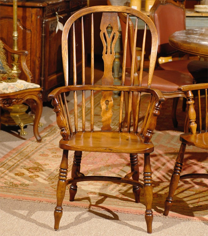 English Set of Eight 19th C. High Back Windsor Chairs
