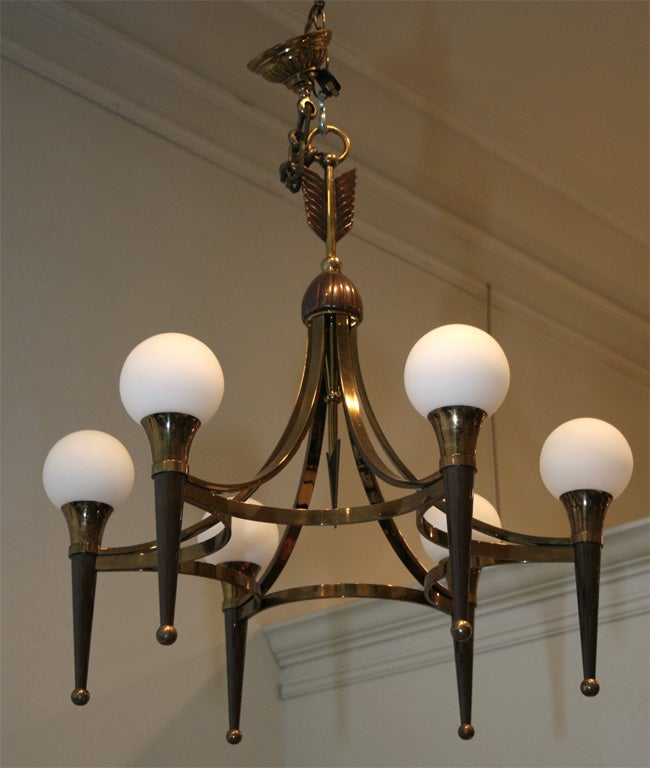 A  six light Neo-Classical chandelier