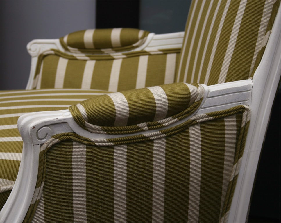 Ivory Lacquered Armchair Upholstered in Striped Linen 1