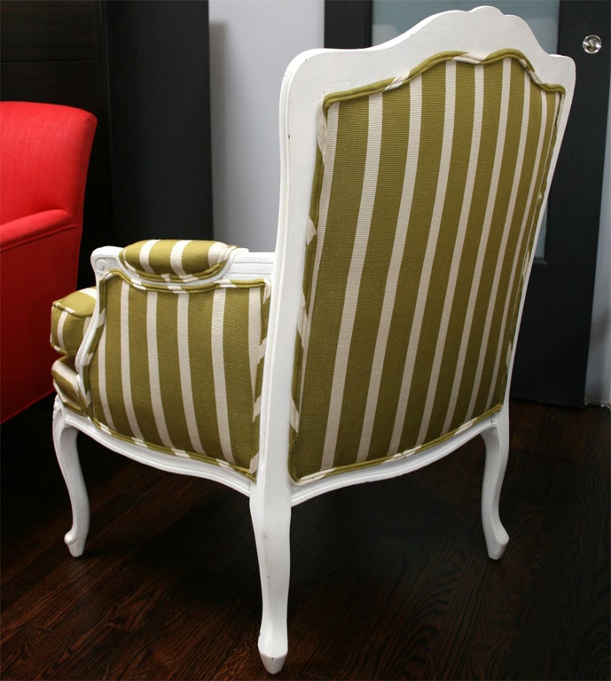 Ivory Lacquered Armchair Upholstered in Striped Linen 2