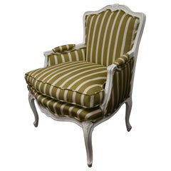 Ivory Lacquered Armchair Upholstered in Striped Linen