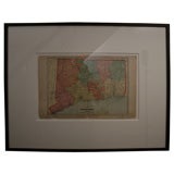 Antique 19th Century Print of Connecticut Map in Black Painted Frame