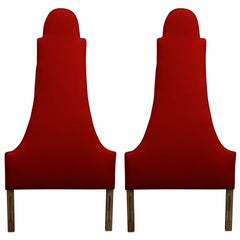 Pair of Twin Headboards Upholstered in Red Linen