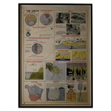 Vintage Large Chart of the Earth in Black Painted Frame