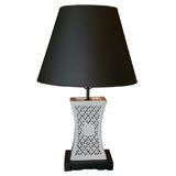 Chinese White Porcelain Lamp with Black Painted Wood Base