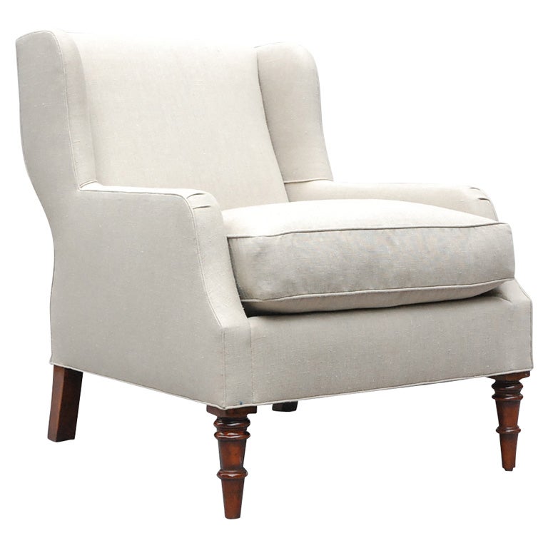 "Selby" by Lee Stanton Armchair Upholstered in Belgian Linen or Custom Fabric For Sale
