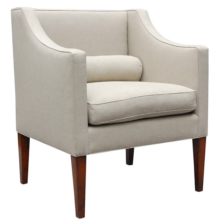 "Wilton" by Lee Stanton Chair Upholstered in Belgian Linen or Custom Fabric For Sale