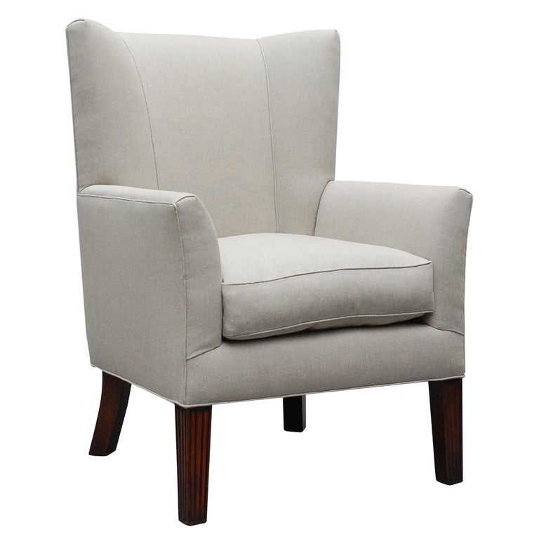 "Ellsworth" by Lee Stanton Wing Chair Belgium Linen Upholstery or Custom Fabric For Sale