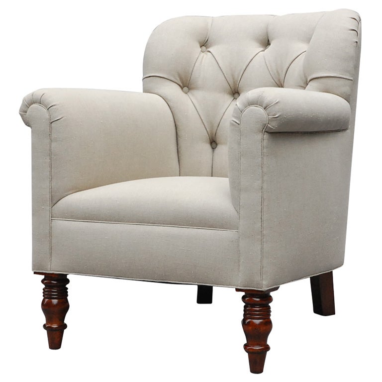 "Geffrey" by Lee Stanton Chair Upholstered in Belgian Linen or Custom Fabric For Sale