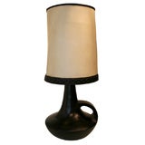 Black Painted Composition Lamp with Original Parchment Shade Black Painted Composition Lamp with Original Parchment Shade
