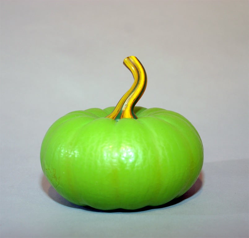 An important Daum Nancy blown glass gourd with applied stem, the body naturalistically carved
