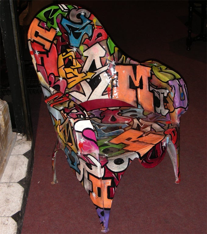 French Two 20th Century Armchairs Painted by Mister For Sale