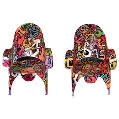 Two 20th Century Armchairs Painted by Mister