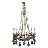 Pair of Large Bronze and Crystal Chandeliers