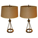 Pair of Lightolier Brass Ring Table Lamps