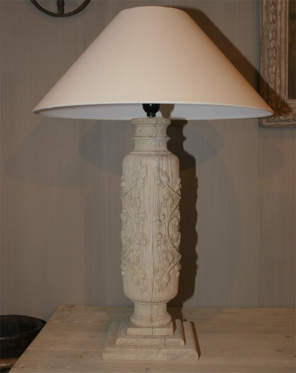 Belgian Carved Wood Lamp