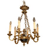Antique French bronze six-light acorn suspension chandelier