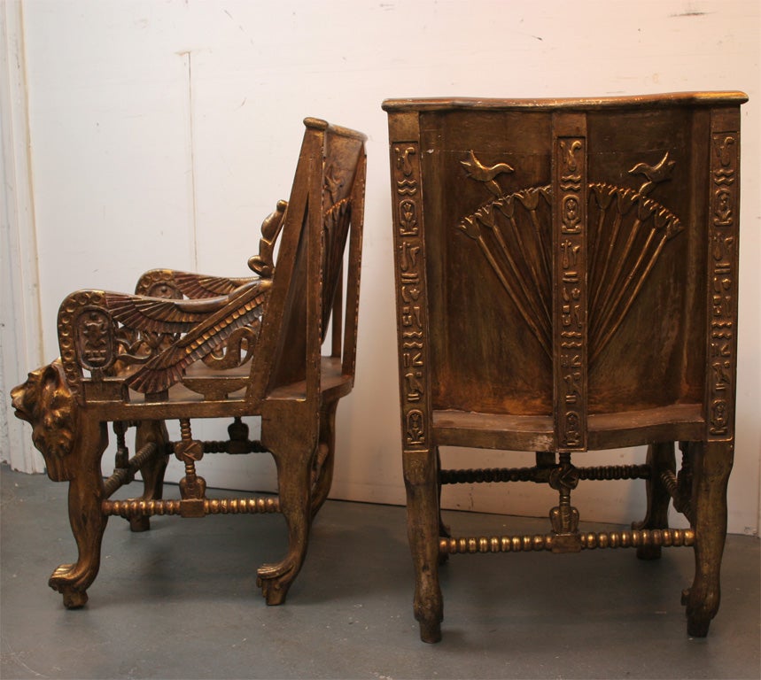 Giltwood Pair of Tutankhamun Thrones after the Antique