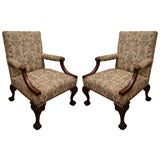Pair of early 19th century mahogany Gainsborough open armchairs