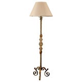 Twisted cord and crystal floor lamp with gilt iron leaf decor