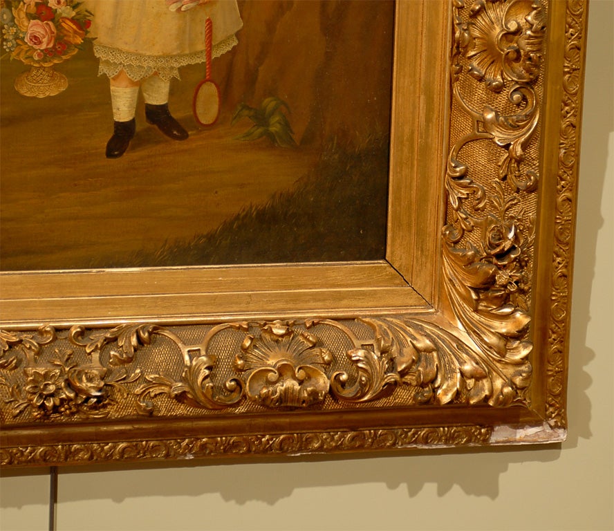 19th Century Portrait of Children in carved gilt frame