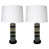 Pair of Machine Age Lamps with Blown Fluted Glass