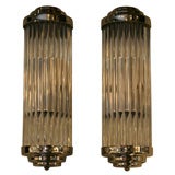 Pair of Art Deco Glass Rod and Chrome Sconces