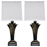Pair of Stylized Art Deco Lamps in Nickel