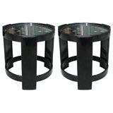 Pair of Ebonized Walnut Art Deco End Tables with Mirrored Tops