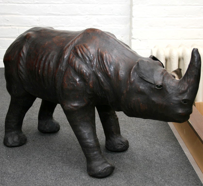Hand crafted Leather Rhino footstool with glass eyes.<br />
This item is located at our Chelsea location at 325 1/2 West 16th Street between 8th and 9th Avenues.