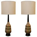 Pair of Italian  Striped and Incised Ceramic Lamps