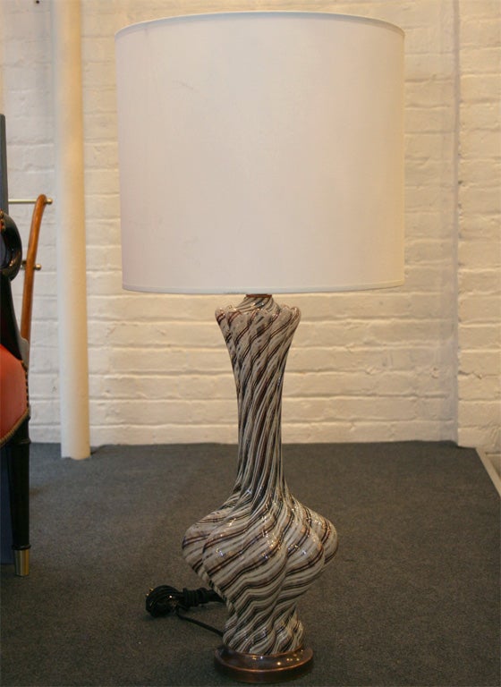 Pair of Spiral Striped Murano Glass Lamps by Dino Martens