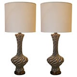 Pair of Spiral Striped Murano Glass Lamps by Dino Martens