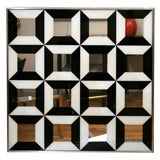 Square mirror with painted black and white geometric design