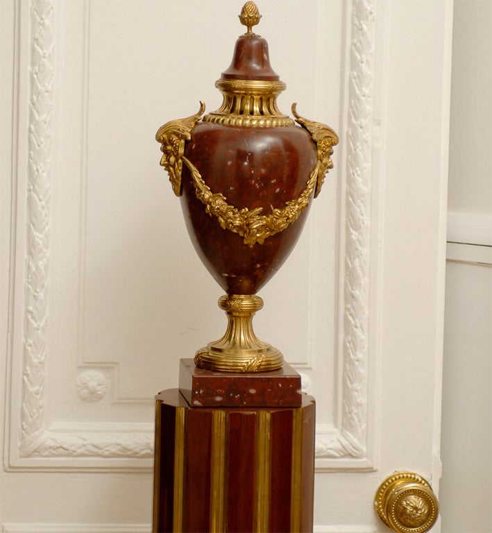 19th Century Marble Urns on Wood Pedestals For Sale