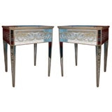 Pair of Eglomise Decorated Mirrored End Tables by Marchand