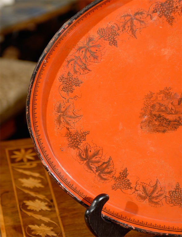 19th Century Napoleon III  Oval Tole Tray For Sale 1