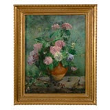 Antique Oil Painting on Canvas Hydrangeas by Marguarite Lagroste