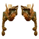 Pair of Hand Carved Winged Chimera Sconces